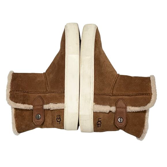 UGG Priya Womens 7 Brown Suede Sneaker Plush Bootie Slip On Snap Cozy Comfy‎ - Picture 4 of 9